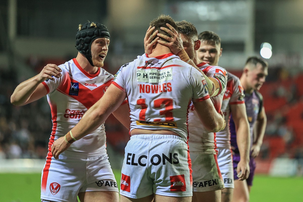 St Helens forward Morgan Knowles celebrates