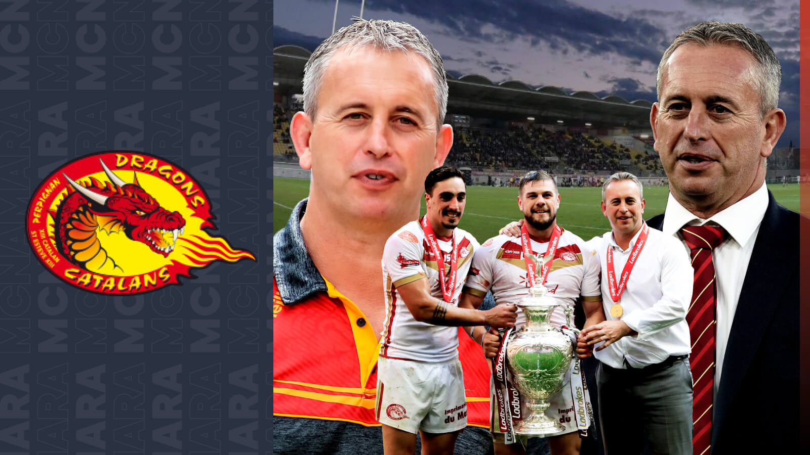 Catalans Dragons badge, Steve McNamara x3