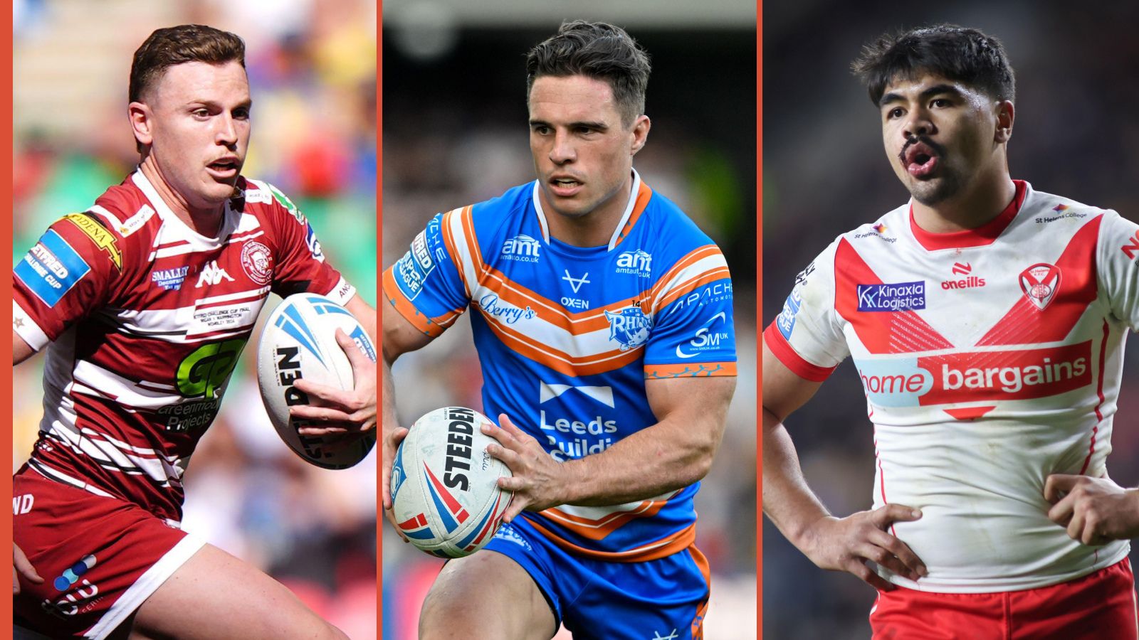 Jai Field Wigan Warriors, Brodie Croft Leeds Rhinos, James Bell St Helens Alamy