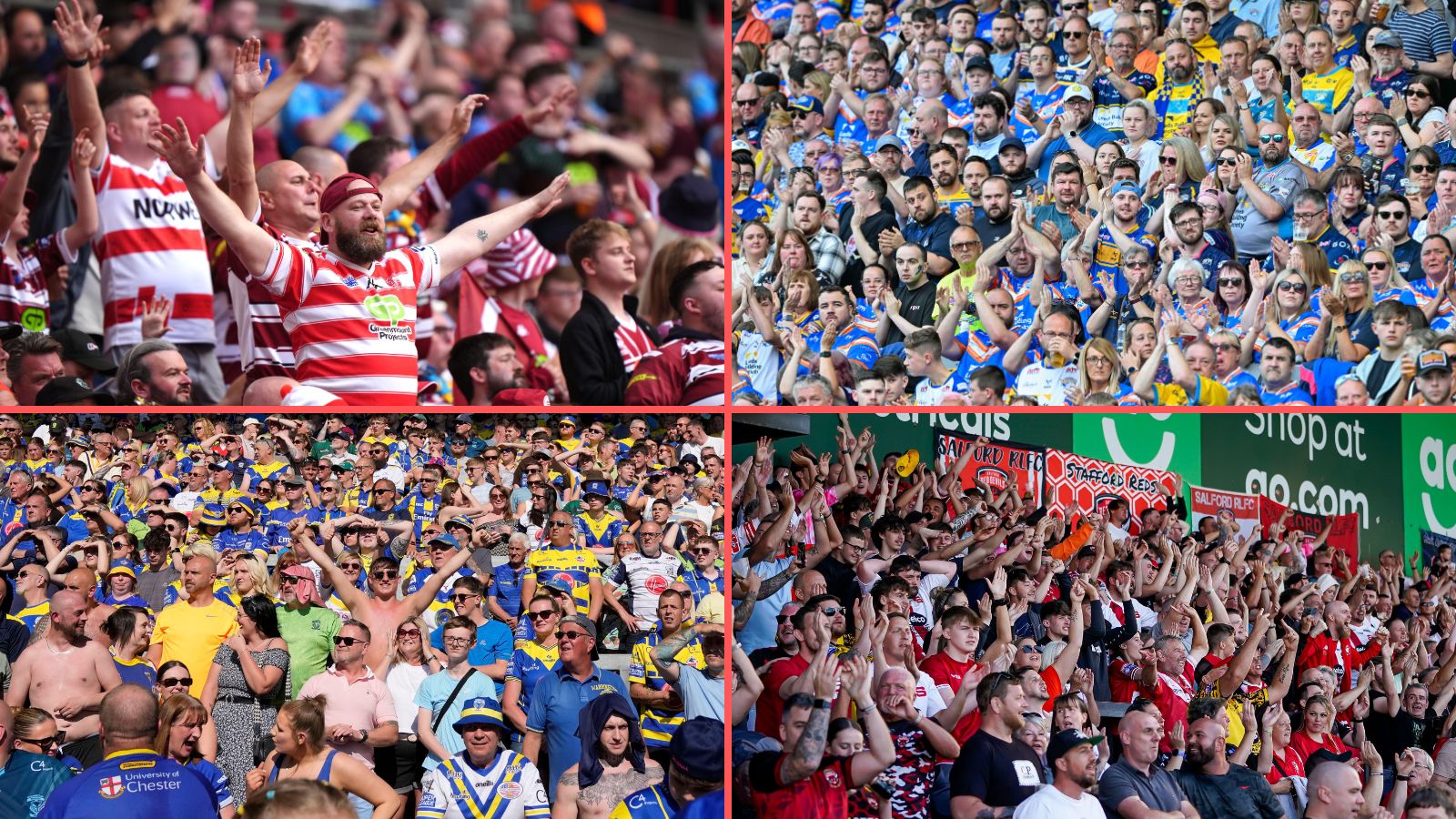 Wigan Warriors, Leeds Rhinos, Warrington Wolves and Salford Red Devils supporters