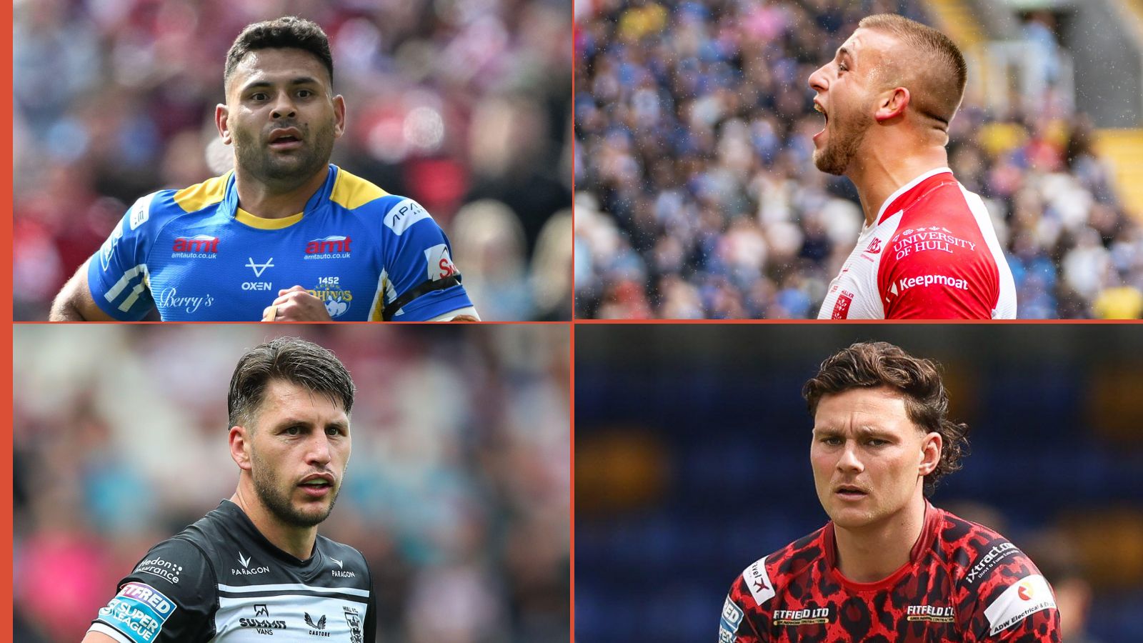 Rhyse Martin Leeds Rhinos, Mikey Lewis Hull KR, Tom Briscoe Hull FC, Lachlan Lam Leigh Leopards Alamy