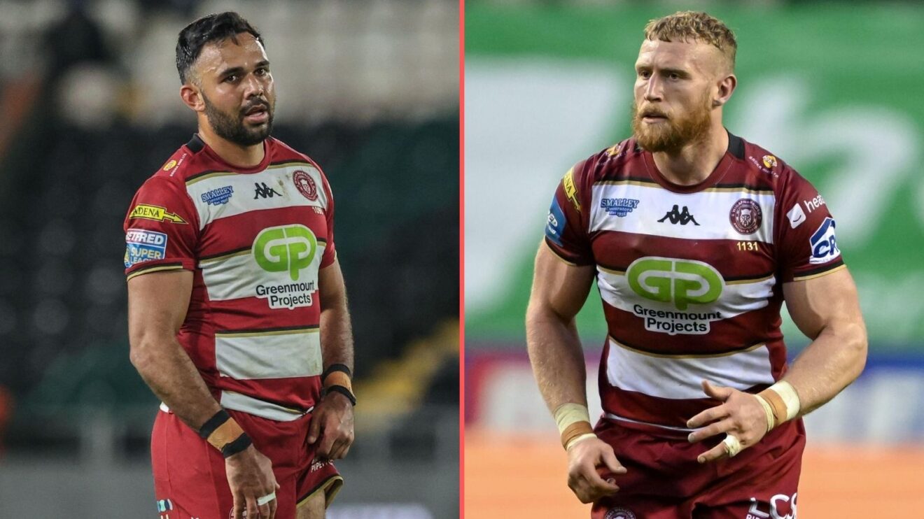 Bevan French and Luke Thompson in action for Wigan Warriors in 2025