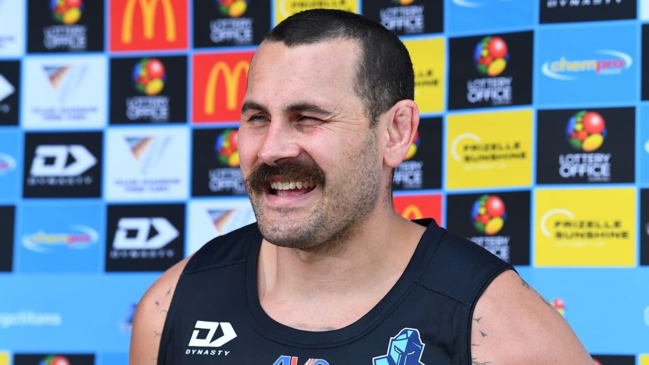 Reagan Campbell-Gillard addresses the Australian media during his time as a Gold Coast Titans player