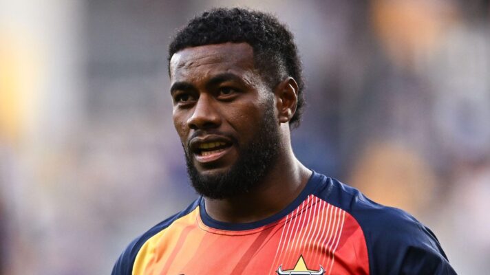 Semi Valemei warms up ahead of a North Queensland Cowboys game