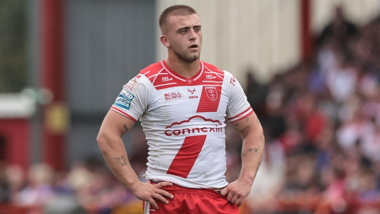 Hull KR star Mikey Lewis looks on during a Super League game in 2025