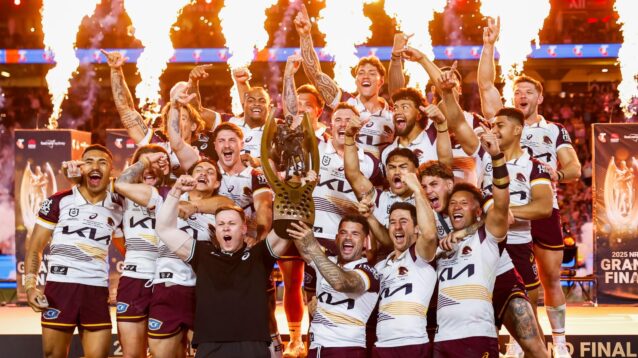Brisbane Broncos lift the 2025 NRL title following their Grand Final triumph over Melbourne Storm