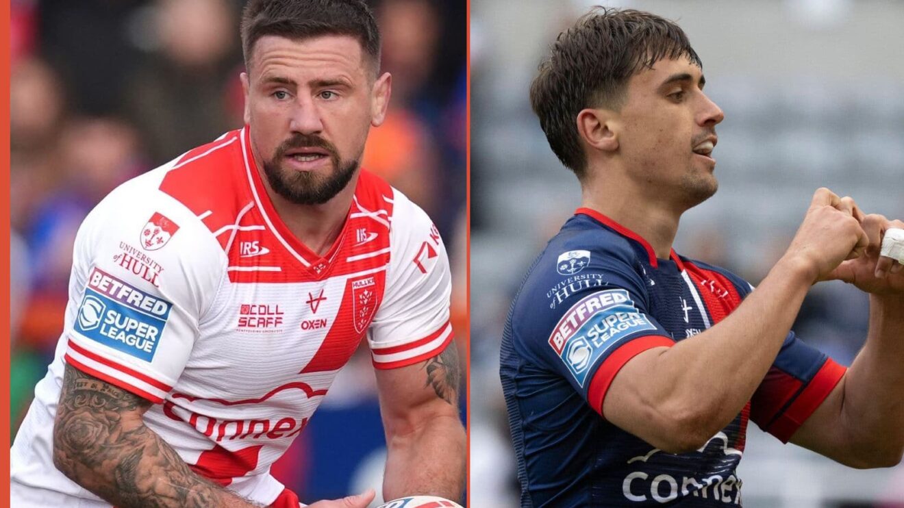 A split-screen graphic of Hull KR duo Michael McIlorum and Arthur Mourgue