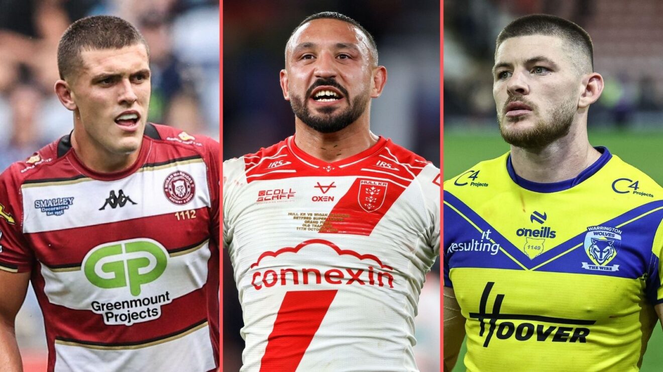 A three-panel image of Brad O'Neill, Elliot Minchella and Danny Walker in action for their Super League clubs in 2025
