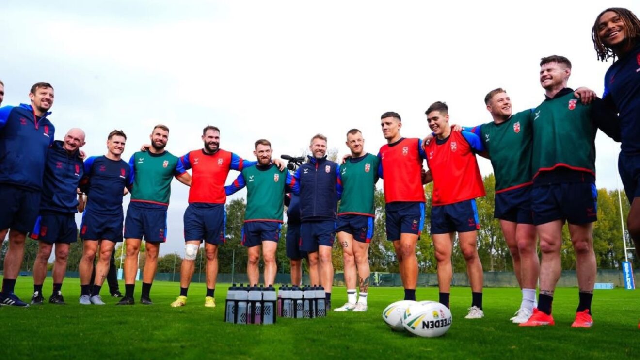 England's squad in a huddle during a training session ahead of the 2025 Ashes Series