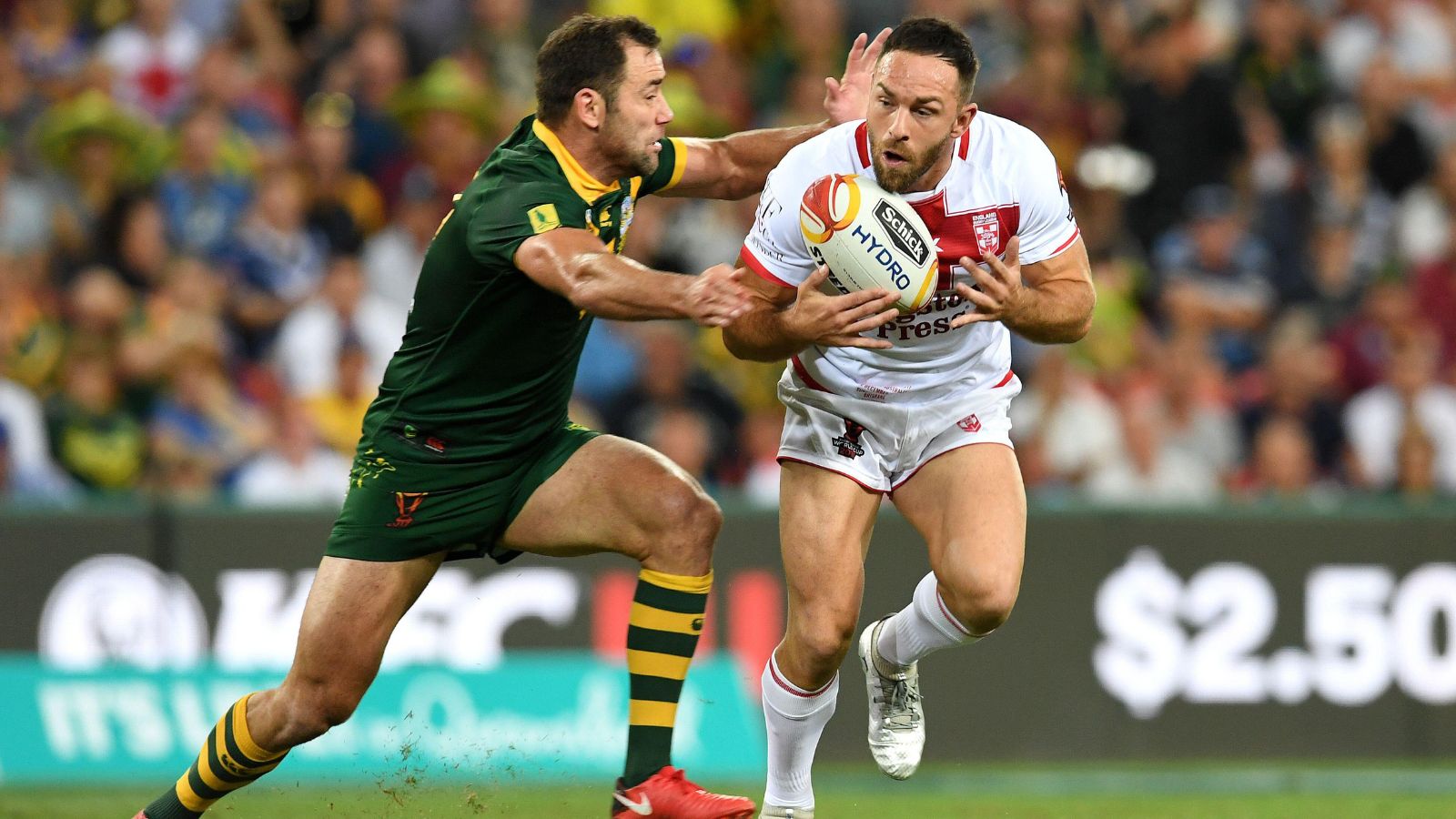 Luke Gale in action for England in the 2017 Rugby League World Cup final against Australia