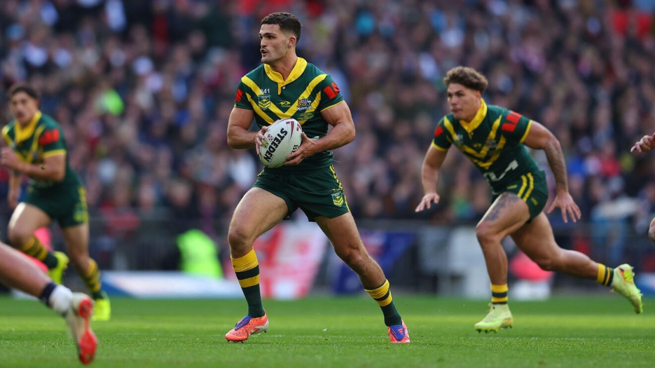 Nathan Cleary in action for the Kangaroos in the opening Test of the 2025 Ashes Series against England at Wembley