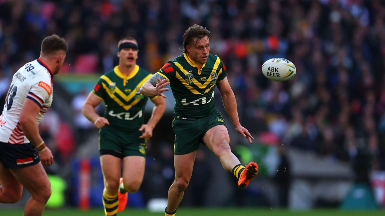 Kangaroos half-back Cameron Munster in action during the 2025 Ashes Series against England