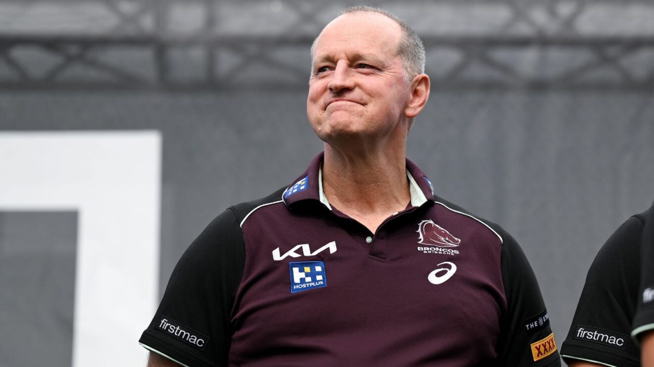 Brisbane Broncos head coach Michael Maguire all smiles during a press conference ahead of the 2025 NRL Grand Final
