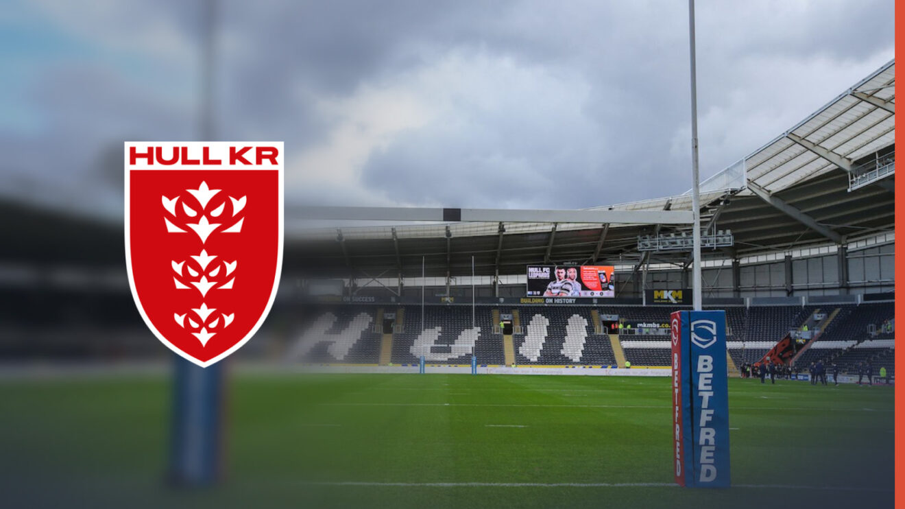 A picture of the MKM Stadium with the Hull KR badge overlayed