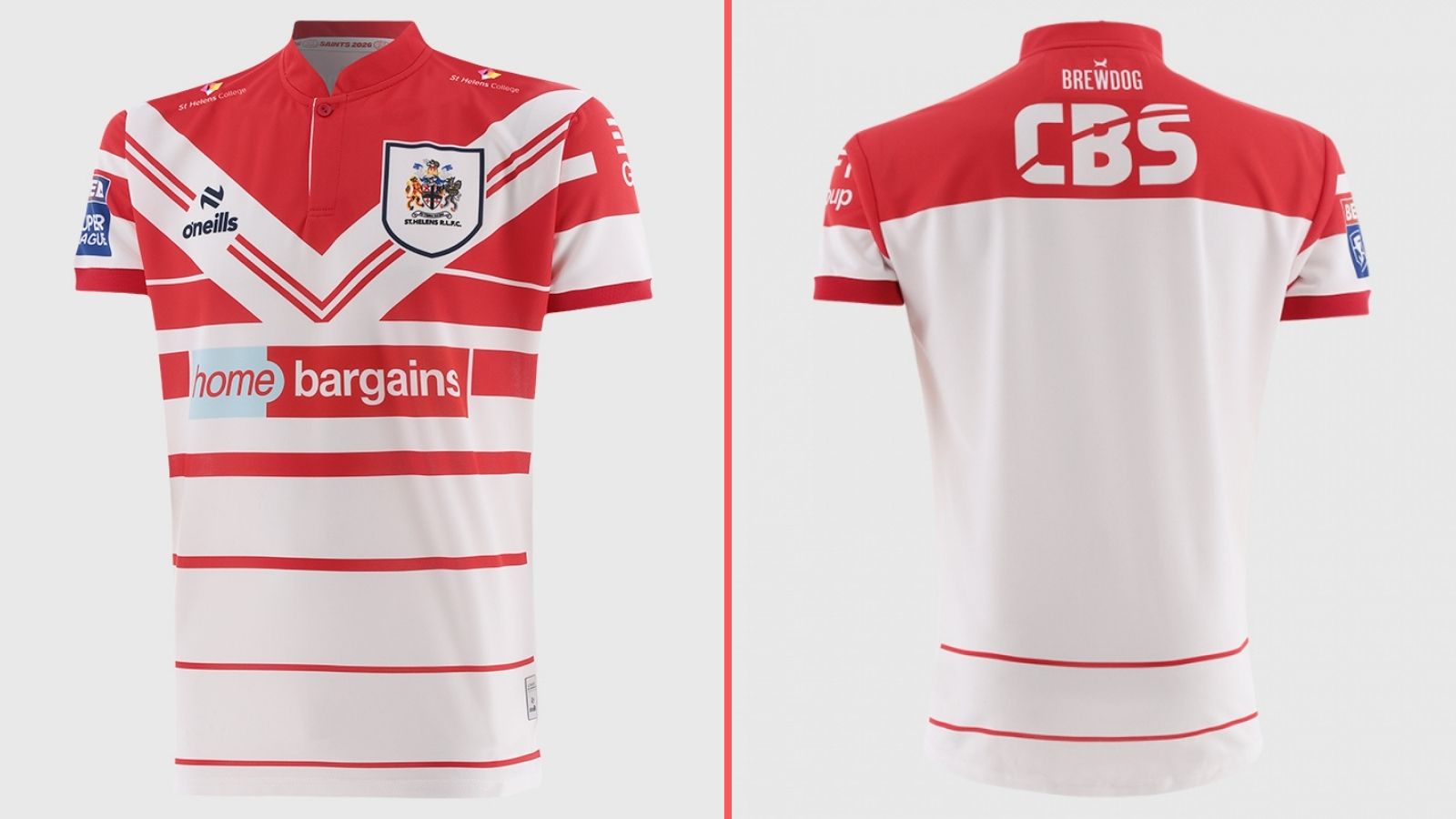 A split-screen of St Helens' home kit for 2026, showing the front and back of the shirt