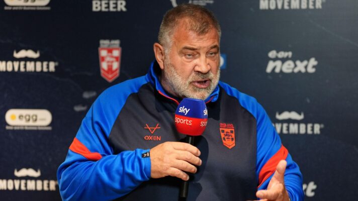 England head coach Shaun Wane addresses the media during the 2025 Ashes Series