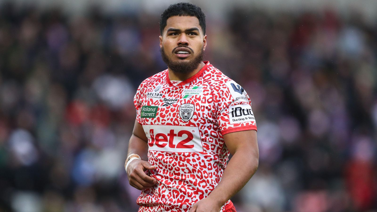 Alec Tuitavake in action for Leigh Leopards in 2025