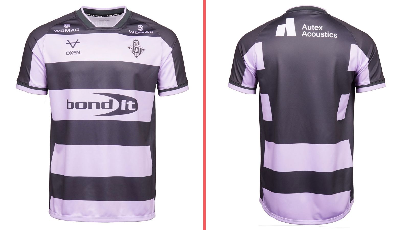 A split-screen of Huddersfield Giants' away kit for 2026, showing the front and back of the shirt
