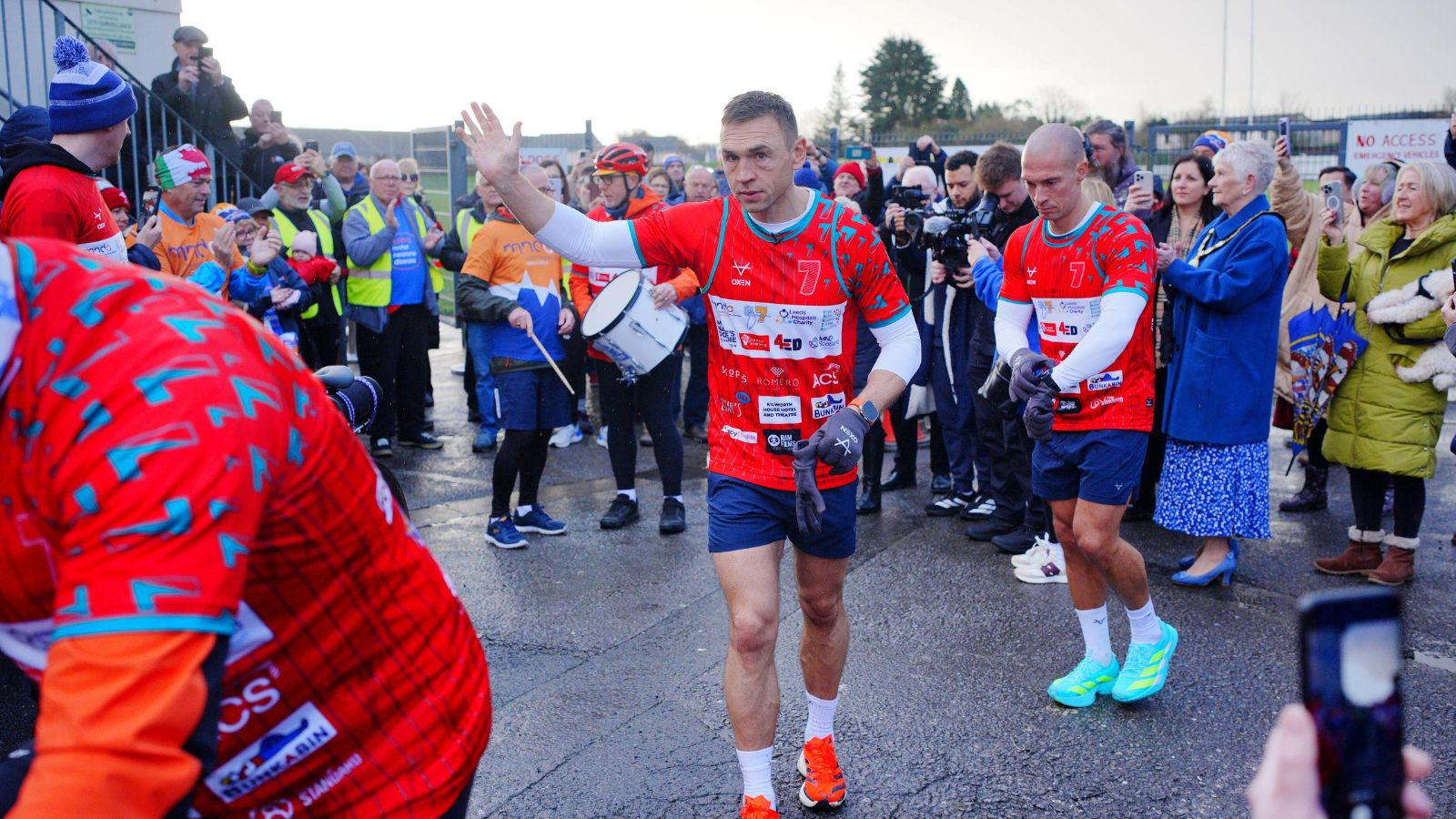 Kevin Sinfield leaves Gorseinon Rugby Club in Swansea during the third day of his '7 in 7: Together' challenge in 2025