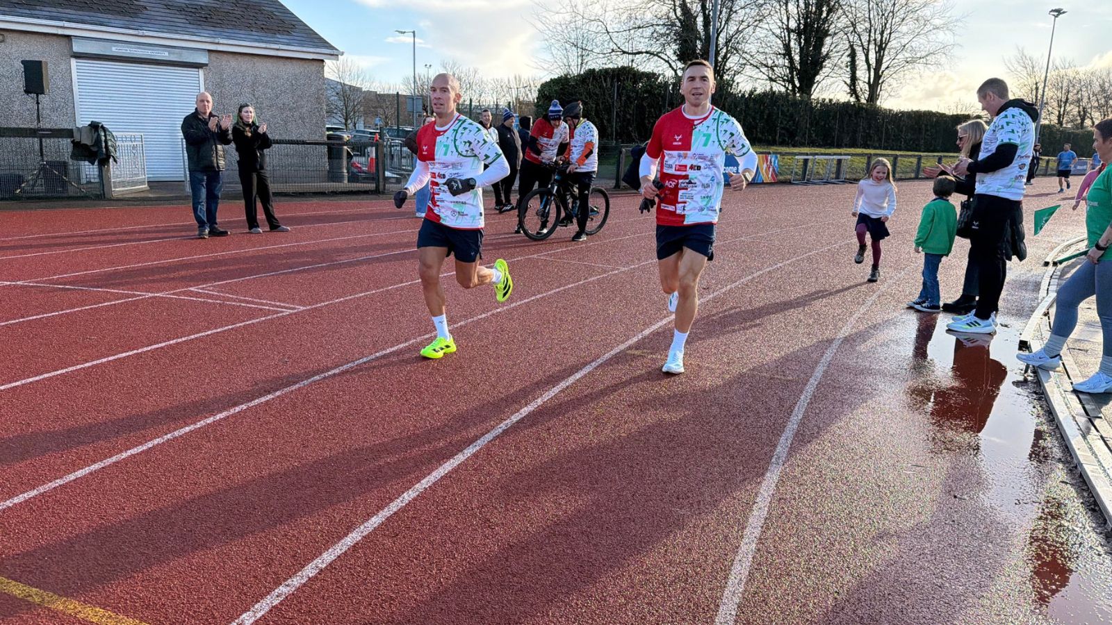 Kevin Sinfield and his team run 'The Extra Mile' of their ultra-marathon in Cork on day two of their '7 in 7: Together' challenge in 2025