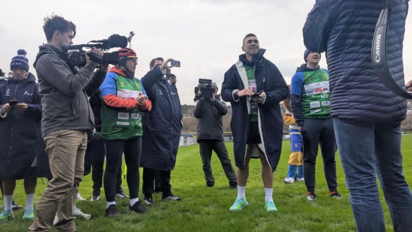 Kevin Sinfield greets the crowd at Whitehaven during day five of his '7 in 7: Together' challenge in 2025
