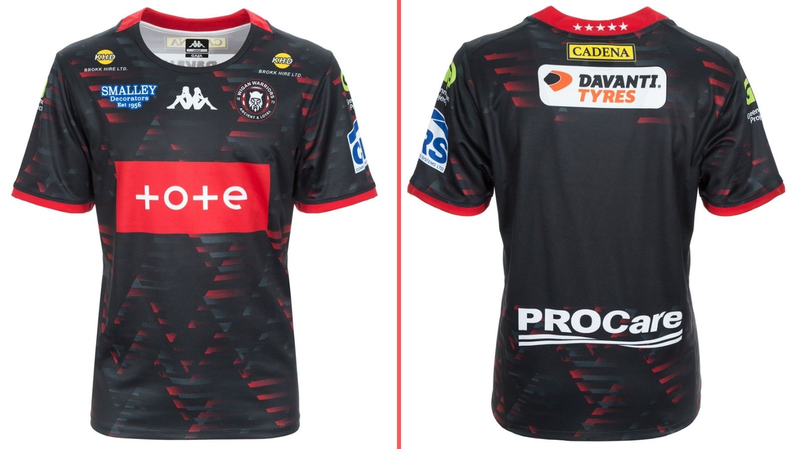 A split-screen of Wigan Warriors' away kit for 2026, showing the front and back of the shirt