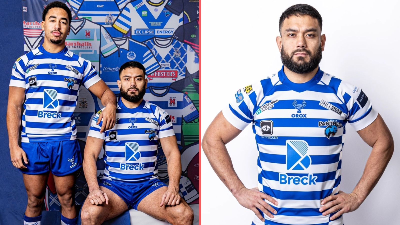 A split-screen showing two images of Halifax Panthers' home kit for 2026