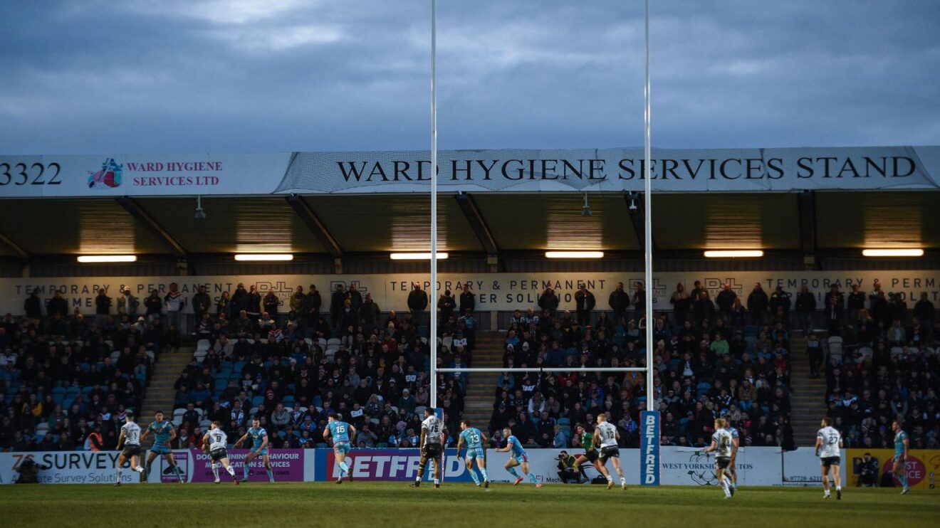 A general view of Post Office Road, the home of Featherstone Rovers, taken during a Championship game in 2024
