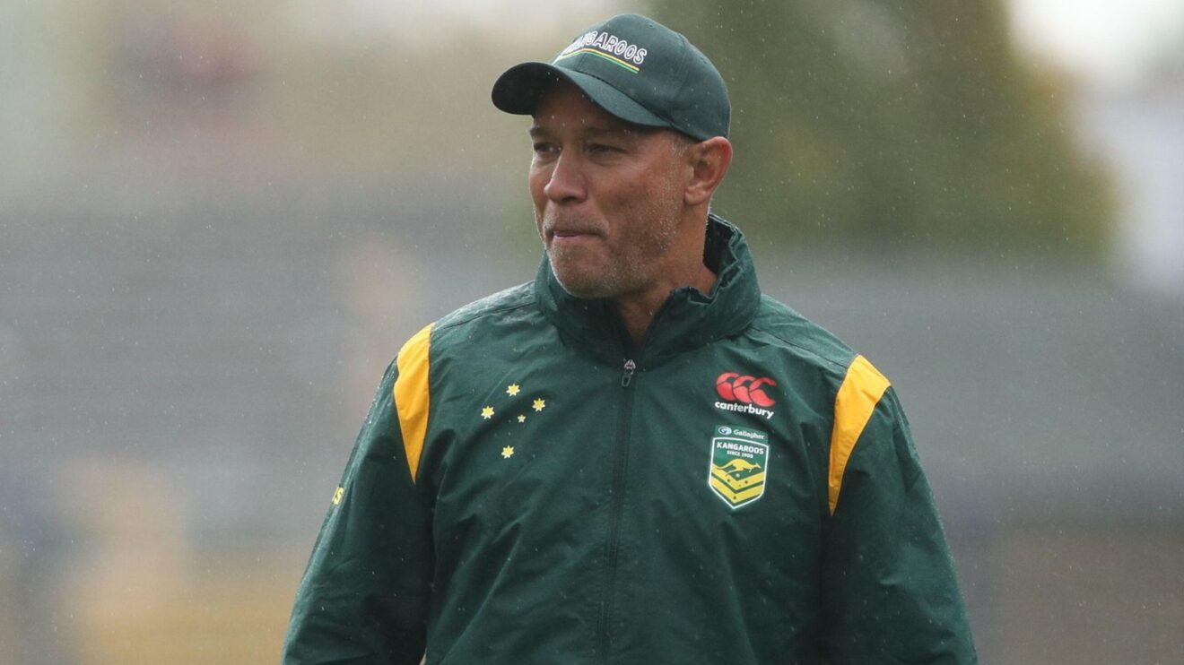 Adrian Lam pictured during an Australia training session in the delayed 2021 Rugby League World Cup