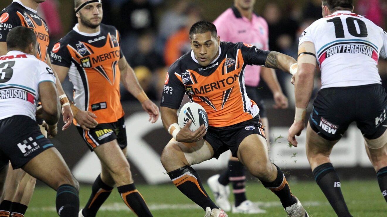 Matt Utai playing for Wests Tigers