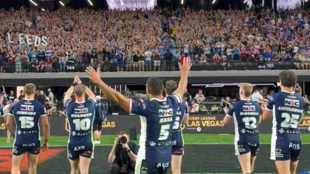 Leeds Rhinos celebrate their win against Hull KR in Las Vegas