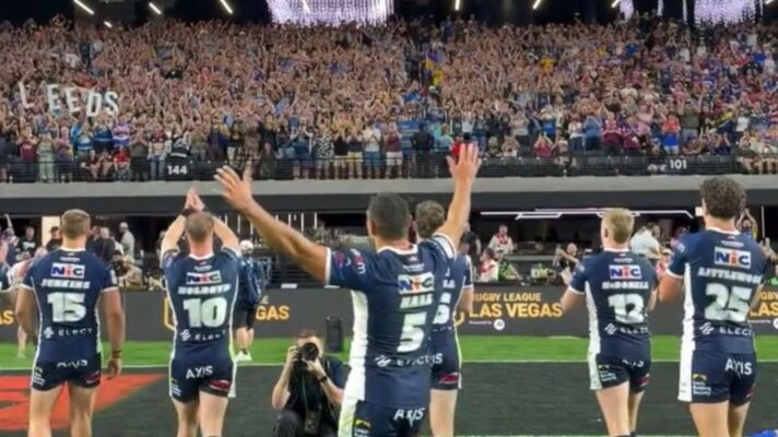 Leeds Rhinos celebrate their win against Hull KR in Las Vegas