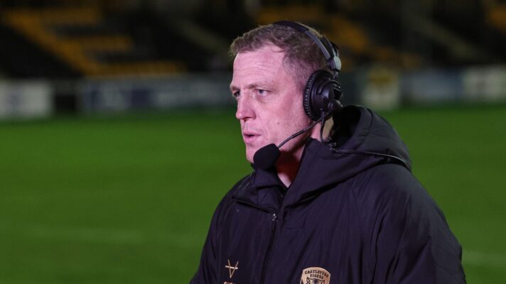 Castleford Tigers head coach Ryan Carr carries out a post-match interview following a game in 2026