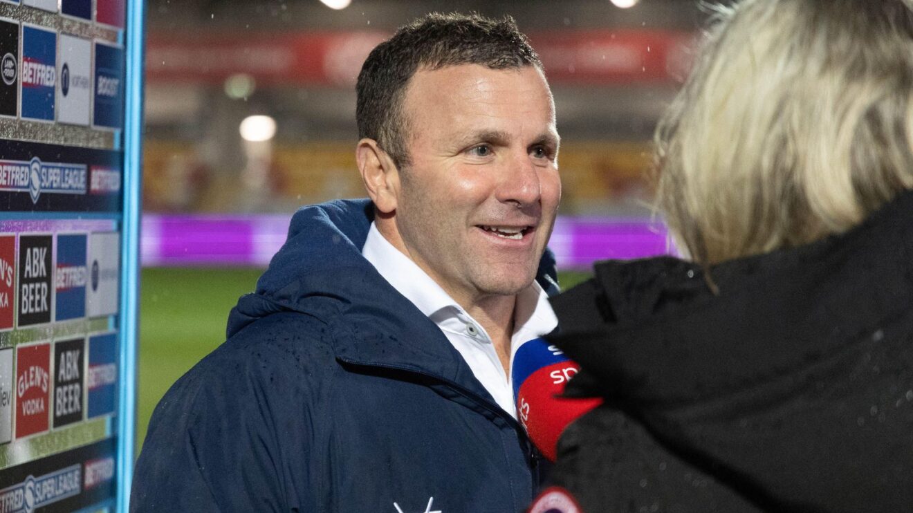 Hull KR head coach Willie Peters all smiles as he speaks to Sky Sports ahead of a game in 2026