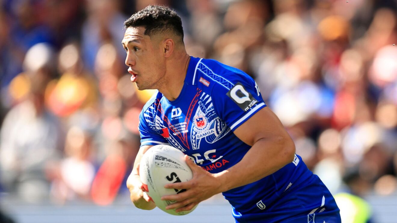 Roger Tuivasa-Sheck in action for Samoa during the 2025 Pacific Championships