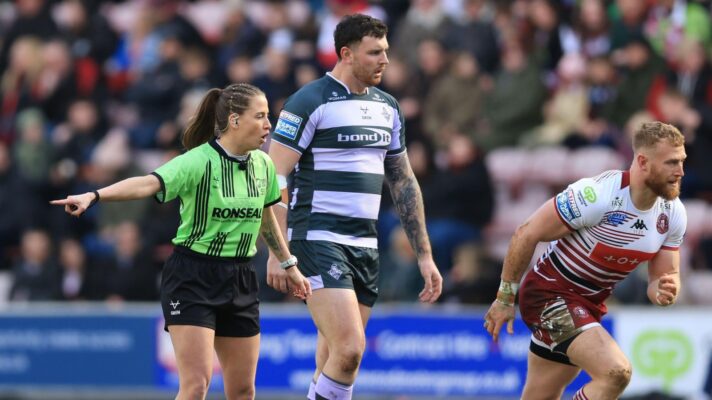 Tara Jones officiates during Wigan Warriors v Huddersfield Giants in March 2025