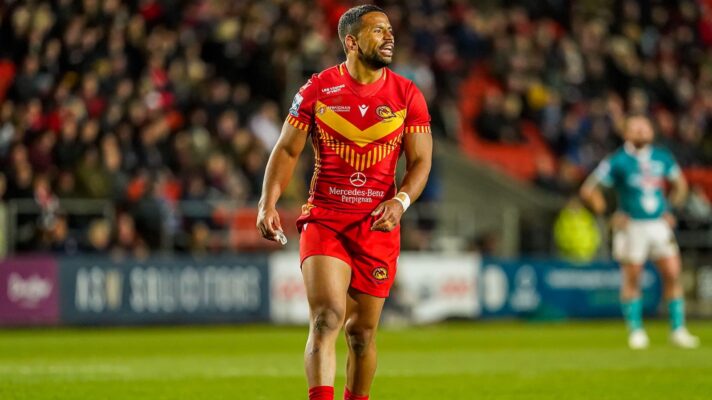 Wigan Warriors hooker Kruise Leeming in action on loan for Catalans Dragons in 2026