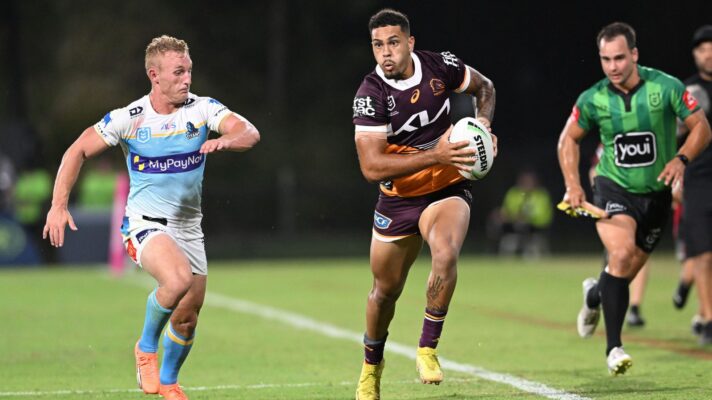 Ethan Quai-Ward in action for Brisbane Broncos during an NRL pre-season game in 2023