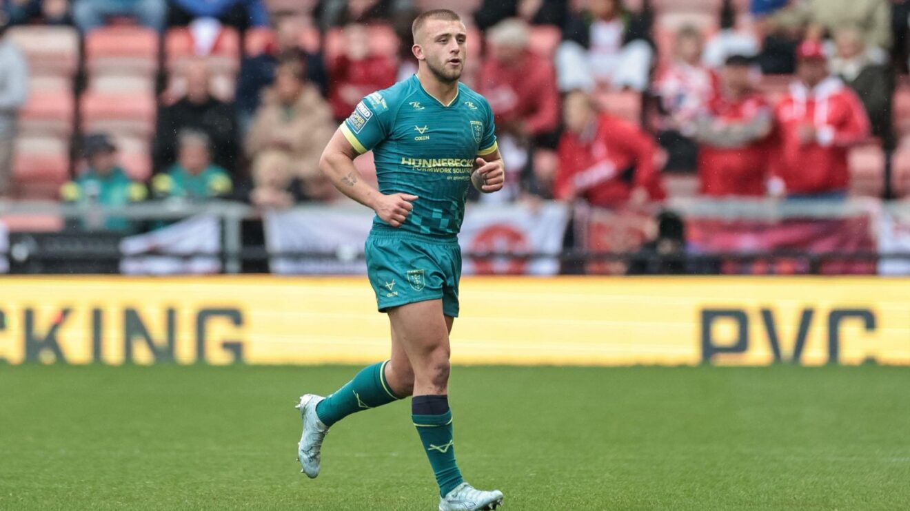 Mikey Lewis leaves the field having been sin-binned during Hull KR's win at Leigh Leopards in Round 11 of the 2026 Super League season