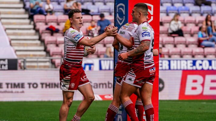 Wigan Warriors celebrate a try in 2026