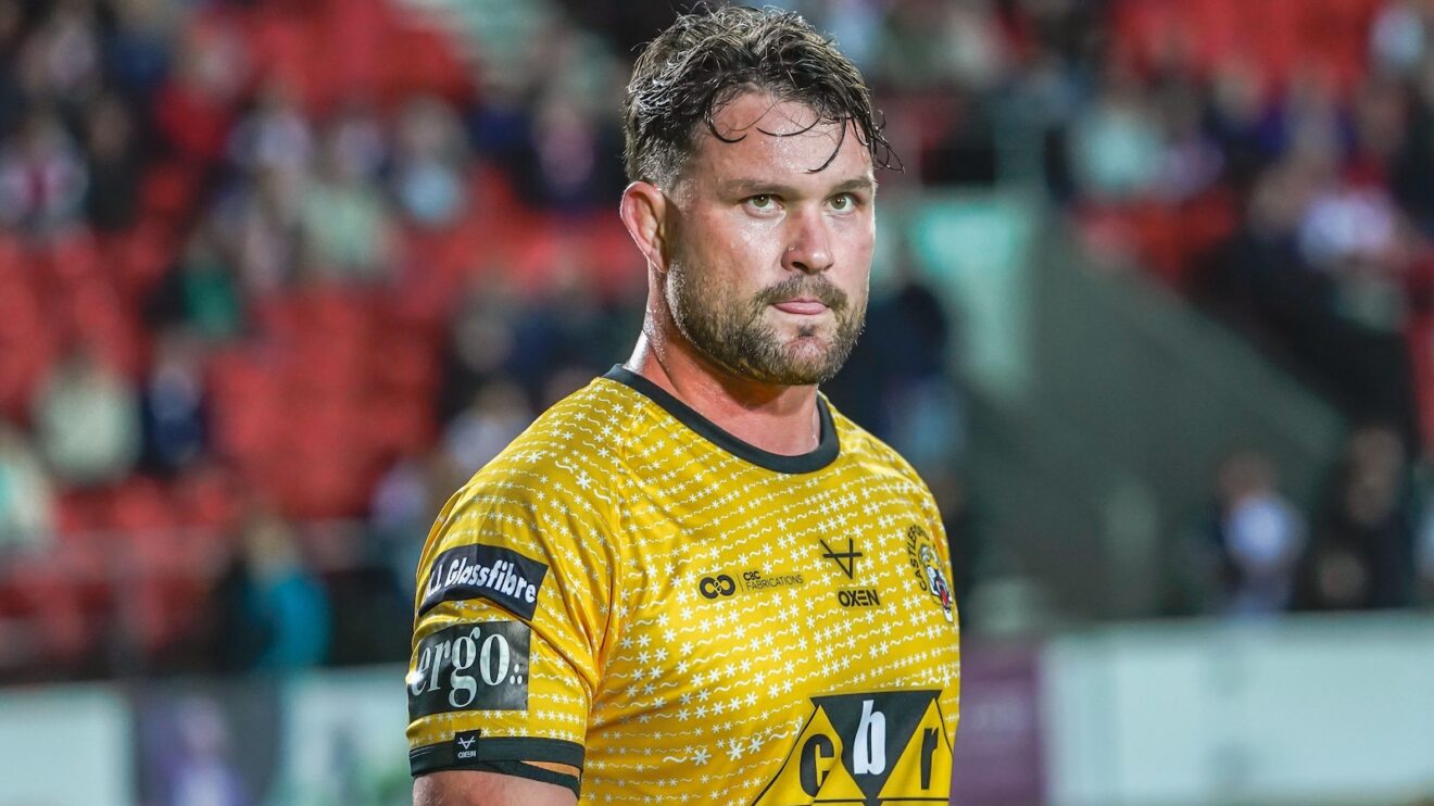 Joe Stimson warms up ahead of a Castleford Tigers game in 2026