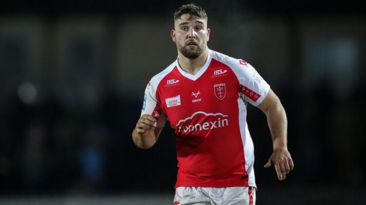 Zach Fishwick in action for Hull KR during pre-season in 2023