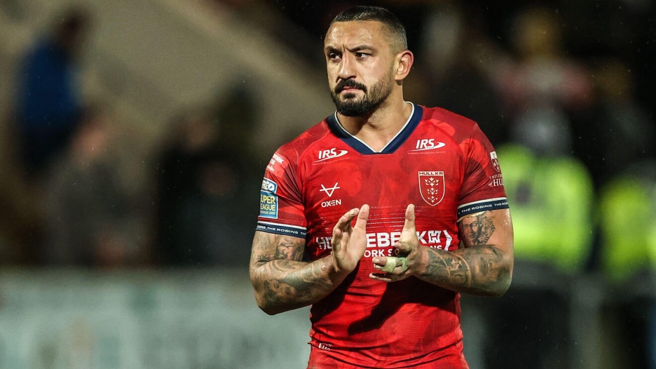 Hull KR captain Elliot Minchella applauds supporters following a game in 2026