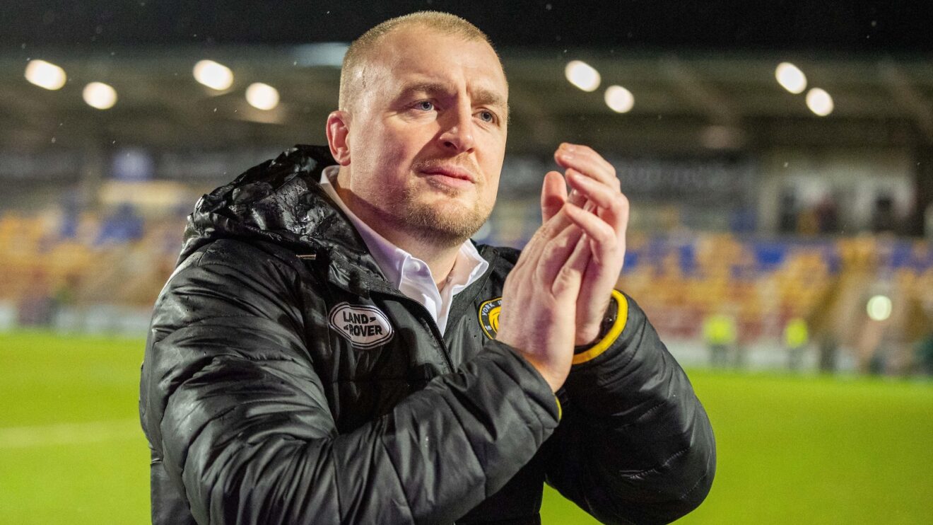 York Knights head coach Mark Applegarth applauds supporters following a game in 2026