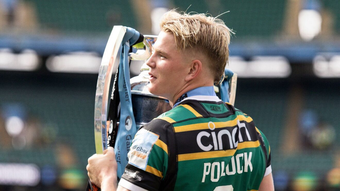 Henry Pollock celebrates Northampton Saints' Premiership Final triumph in 2026