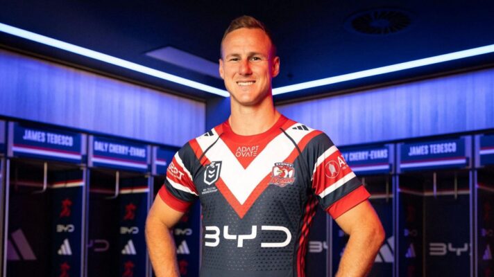 Daly Cherry-Evans poses for a picture in his Sydney Roosters jersey during a media shoot in 2026