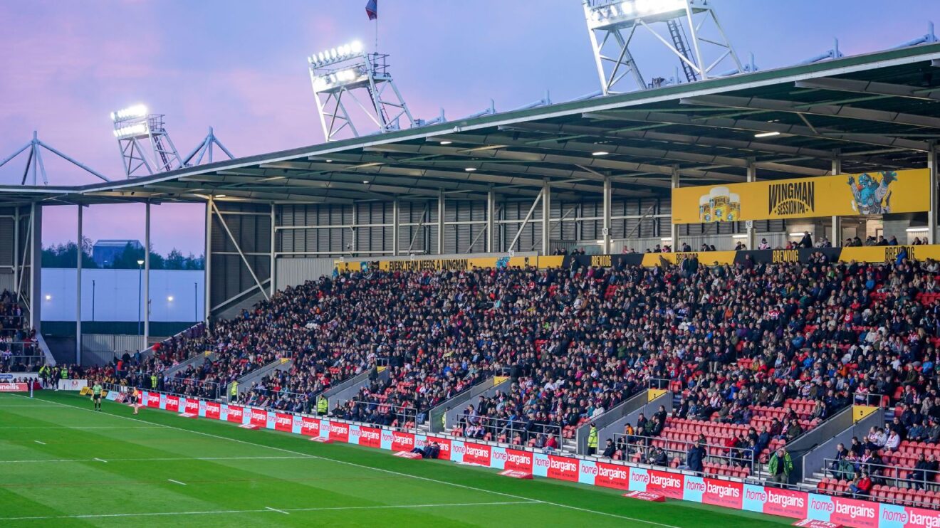 St Helens supporters watch on during a game at the BrewDog Stadium in 2026
