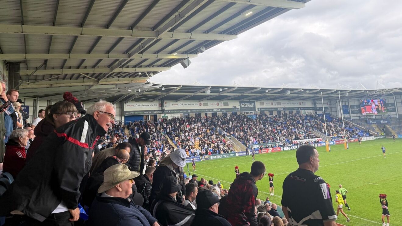 Supporters at the 1895 Cup final between London Broncos and Widnes Vikings at the Halliwell Jones Stadium in August 2026