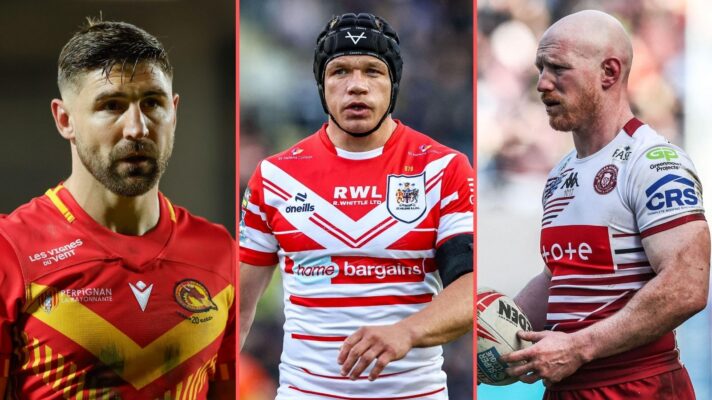 A three-way image of retiring Super League stars Tommy Makinson, Jonny Lomax and Liam Farrell