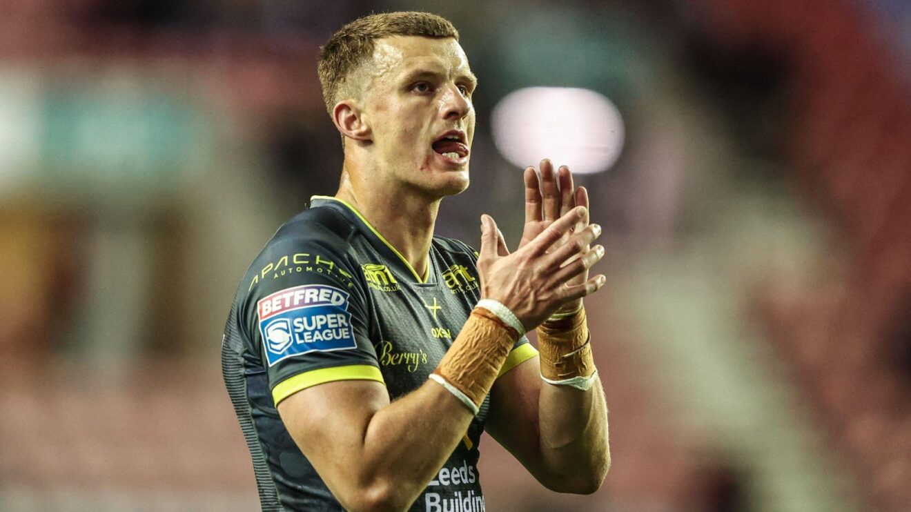 Leeds Rhinos captain Ash Handley applauds supporters following a game in 2026